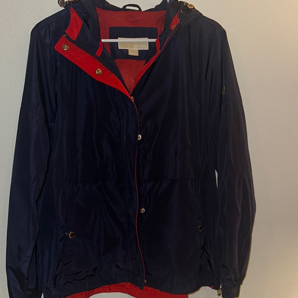 Michael Kors Navy Jacket with Red Trim Hood